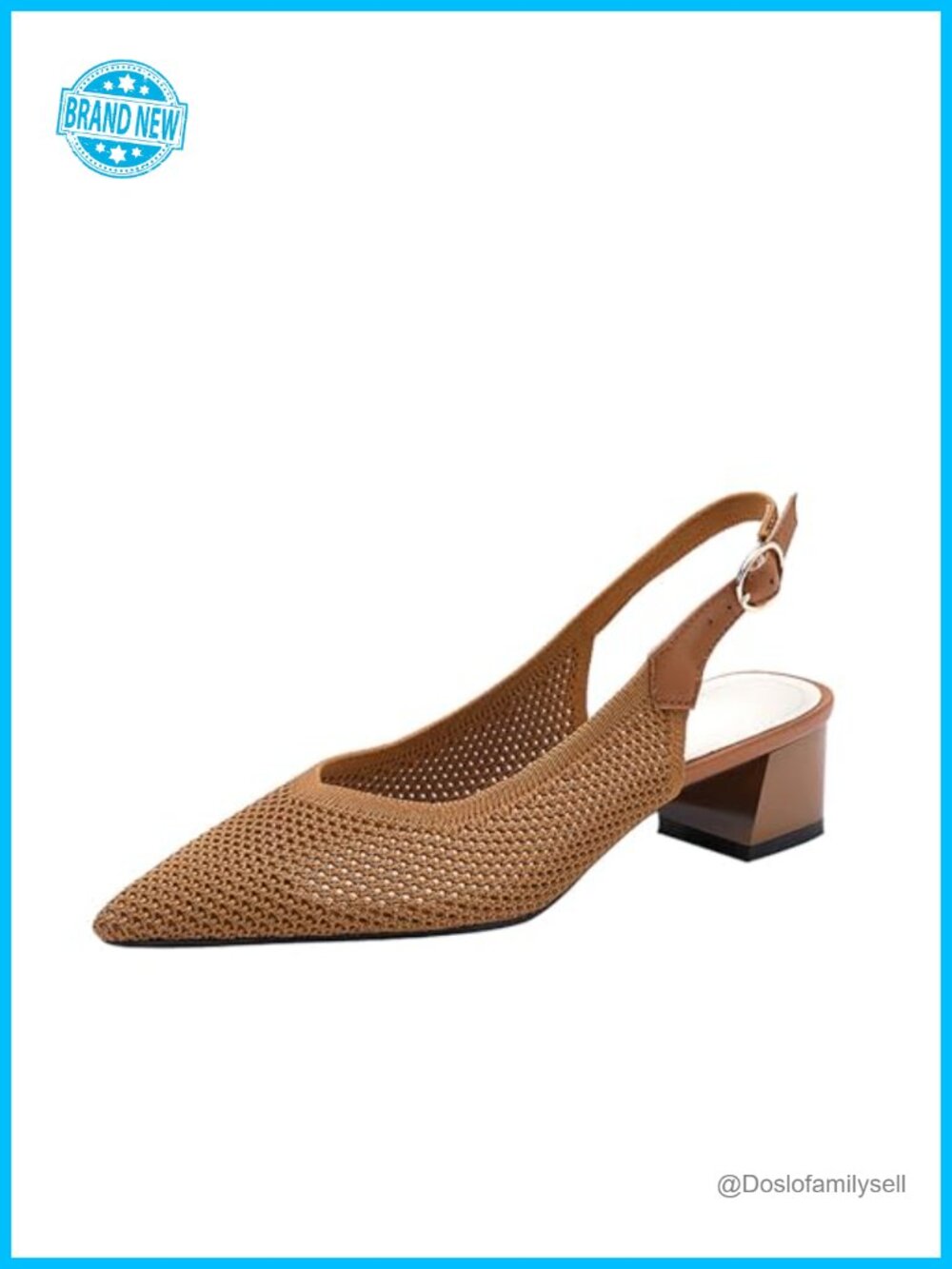 Women's Knit Mesh Slingback Heels Pointed Toe Chunky Heel Ankle Strap Pumps